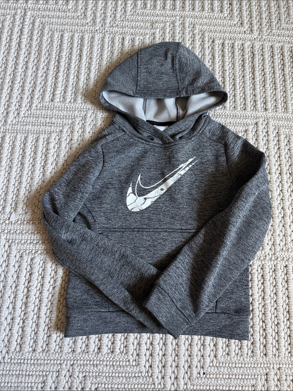 Nike Kids Dark Gray Hooded Sweatshirt with White Swoosh